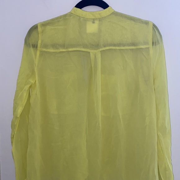 BCBG maxazria longline droptail neon yellow silk long sleeve sheer top, XS - Picture 7 of 7